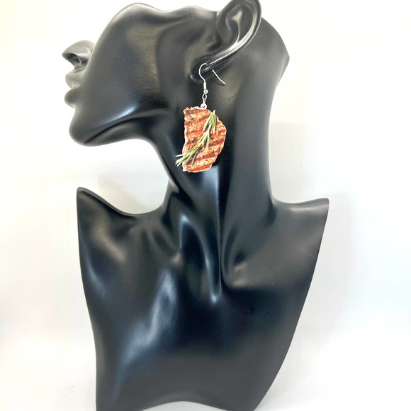 Ribeye Steak Earrings - Steak House Earrings - Foodie Earrings - Statement Earri - Picture 6 of 8